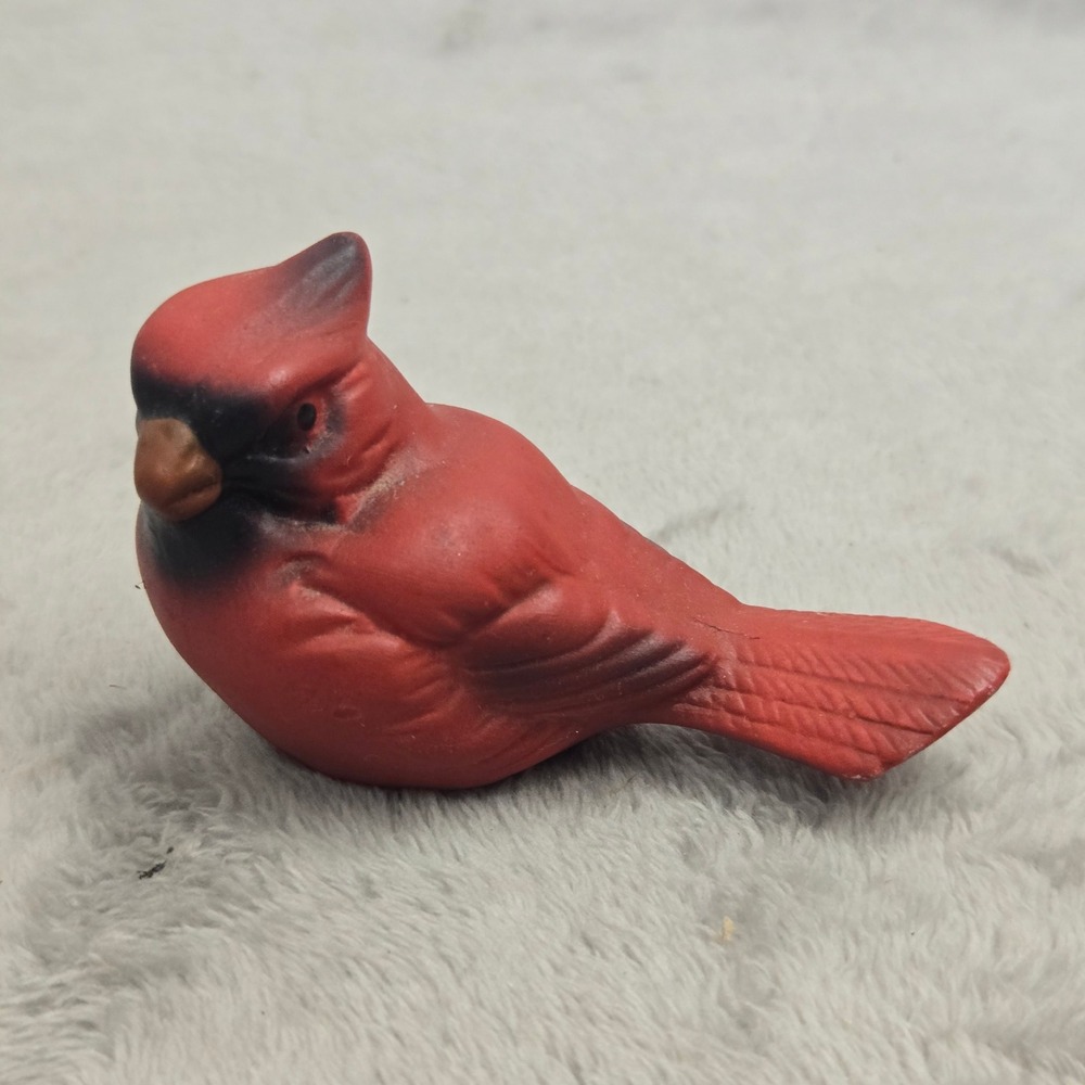 Vintage Red Cardinal Bird Figurine Ceramic Matte Finish Nature Decor 3.5 Inch